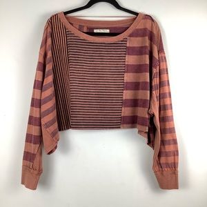 Free People Multi Striped Cropped Long Sleeve Top